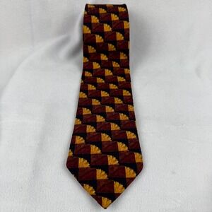 BOLGHERI Made In Italy Silk‎ Necktie Red Gold Geometric Mens Tie